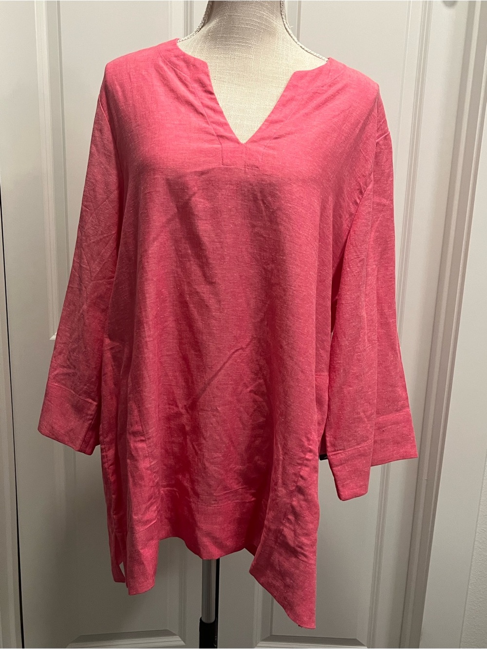 NWT Lands' End Women’s Large Linen Blend Tunic Top Pink Lightweight Career Comfy